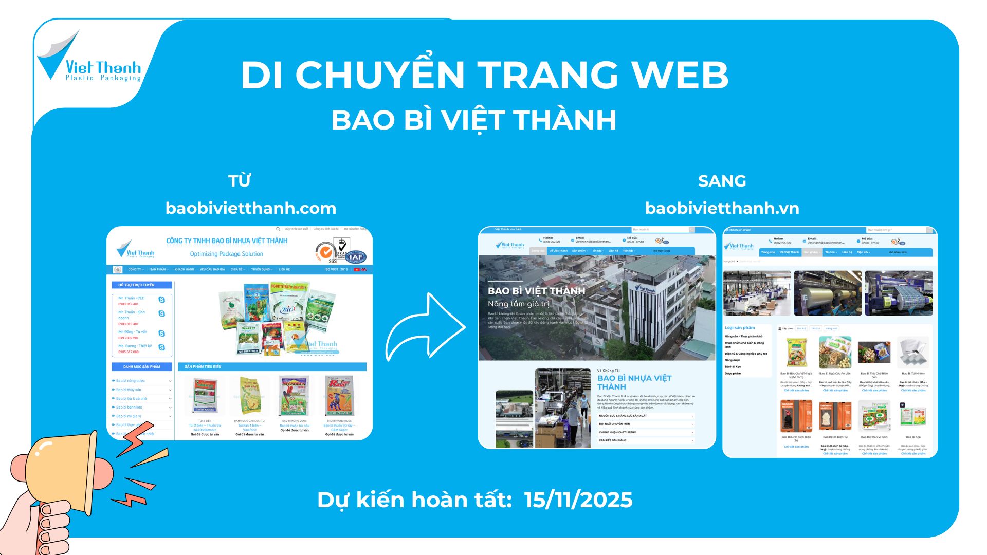 Di chuyển trang web Bao Bì Việt Thành – Nâng cấp nền tảng trực tuyến, tối ưu trải nghiệm khách hàng